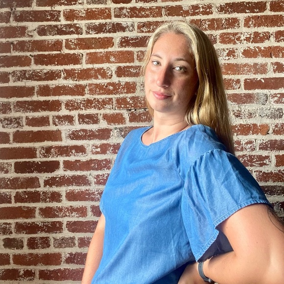 LOFT ruffle sleeve denim style blouse - Picture 3 of 6